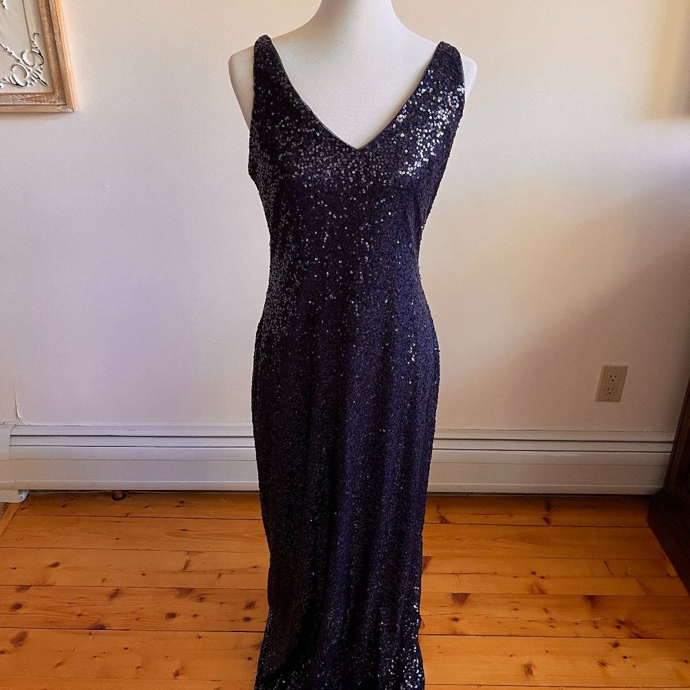 Ralph Lauren Navy Sleeveless V-Neck Sequin Evening Gown - NWT - Size 10